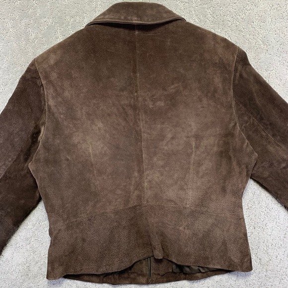 VINTAGE Wilsons Leather Suede Jacket Womens Large Brown Zip Up Pockets 90s - Picture 11 of 16